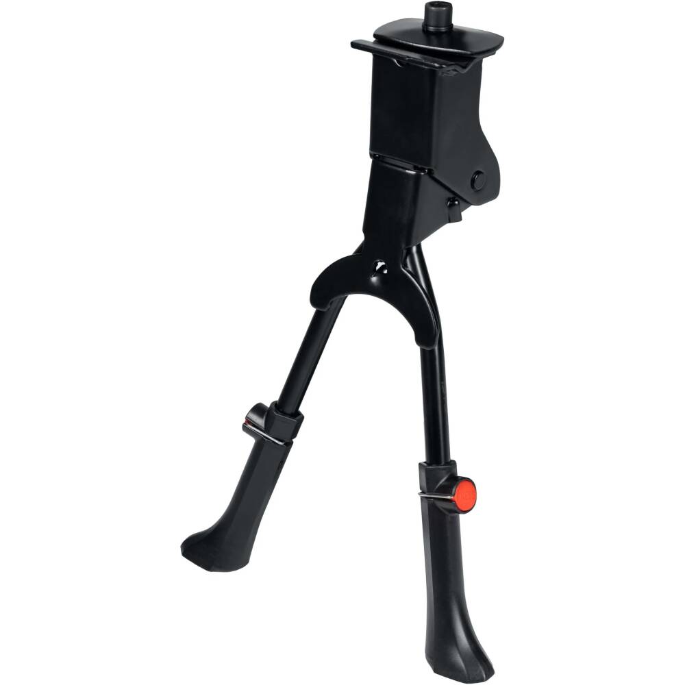 alloy two-legged kickstand FORCE<br>under frame mounting with counterpart<br>adjustable: 24" - 28" wheels<br>max. total load 30 kg<br>maximal length: 36 cm<br>minimal length: 30 cm<br>with plastic end<br>material: steel<br>weight: 750 g<br>packed in polybag