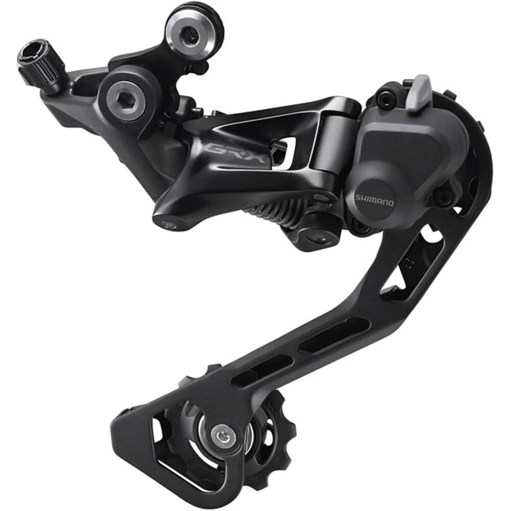 gravel měnič na 10 kolo k sadě GRX<br>dlouhé vodítko<br>provedení Shadow plus vhodné pro cyklocrosová a gravel kola<br>nový mechanizmus pružiny<br>široký mechanizmus snižuje průhyb při řazení<br>nejvetší pastorek 36 zubů<br>rozsah napínání řetězu 41 zubů<br>hmotnost: 303 g<br>balené provedení v krabičce