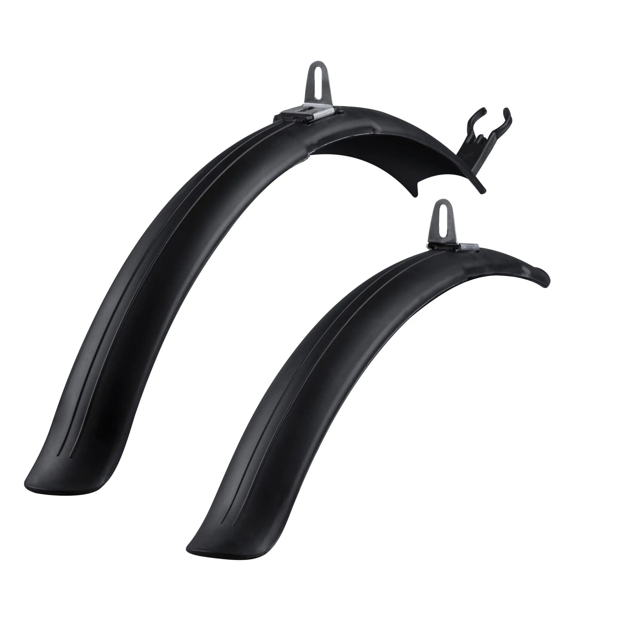 set of mudguards front + reardesigned for MTB 24" / 26" wheelslong steel bracketwidth of mudguard: 57 mmmaterial: plastic