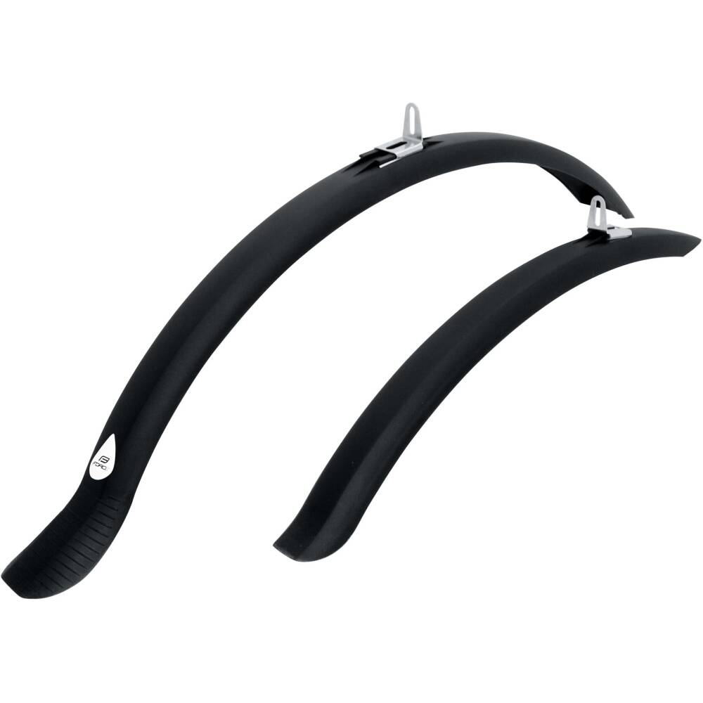 set of mudguards front + rear<br>designed for MTB - TREK wheels<br>suitable for V-brakes - long version<br>mounting with bracket and screw into the frame<br>width of mudguard: 60 mm<br>material: plastic