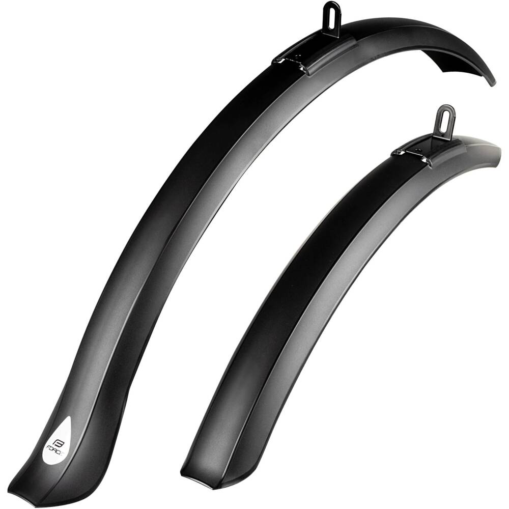 set of mudguards front + rear<br>designed for MTB - TREK wheels<br>suitable for V-brakes - long version<br>mounting with bracket and screw into the frame<br>width of mudguard: 62 mm<br>material: plastic