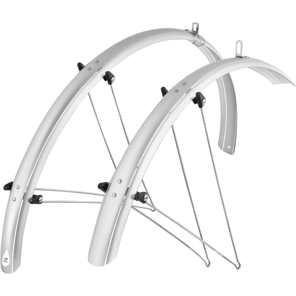 set of mudguards front + rear<br>designed for 28" TREKKING wheels<br>width of mudguard: 48 mm<br>material: PET + zinc coated stays<br>weight: 530 g<br>in some cases it is necessary to adjust the length of the struts by shortening<br>packed in polybag<br>made in Italy