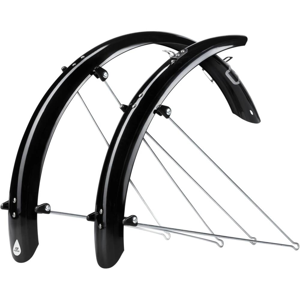 set of mudguards front + rear<br>designed for 20" wheels<br>width of mudguard: 58 mm<br>material: PET with two-piece steel brackets + zinc coated stays<br>weight: 470 g<br>in some cases it is necessary to adjust the length of stays by shortening<br>packed in polybag<br>made in Italy