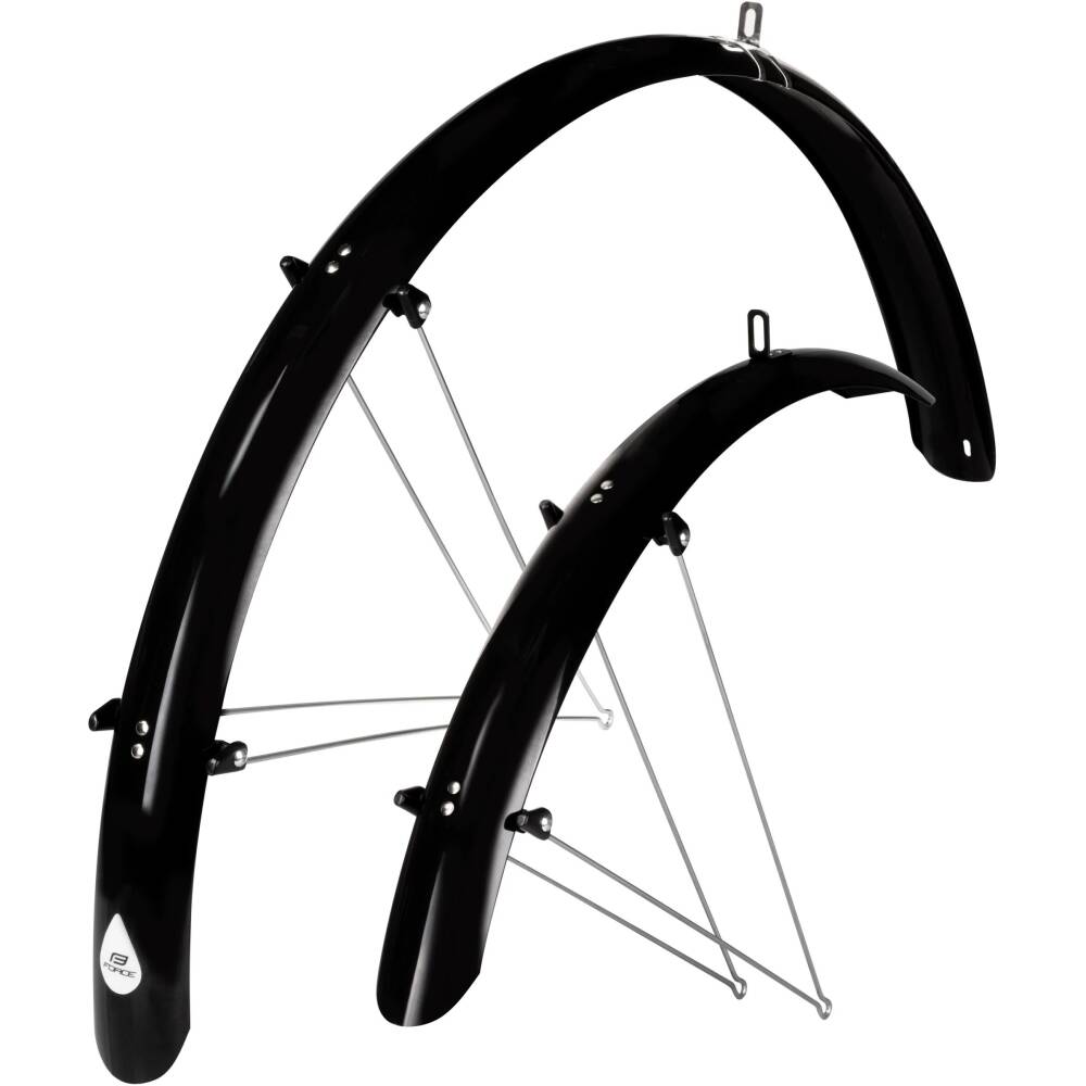 set of mudguards front + rear<br>designed for 28" TREKKING wheels<br><strong>extended version of article 8990605 - rear mudguard extender for 80 mm<br></strong>front mudguard length: 670 mm <br>rear fender length: 1210 mm<br>stay length: 370 mm<br>width of mudguard: 58 mm<br>material: PET + zinc coated stays<br>weight: 550 g<br>in some cases it is necessary to adjust the length of the struts by shortening<br>packed in polybag<br>made in Italy