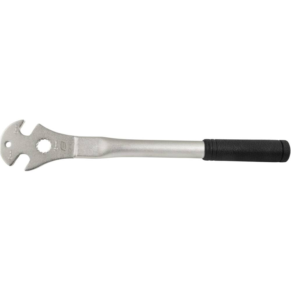long pedal wrench - 15mm<br>openings positioned for better manipulation<br>with hanging hole