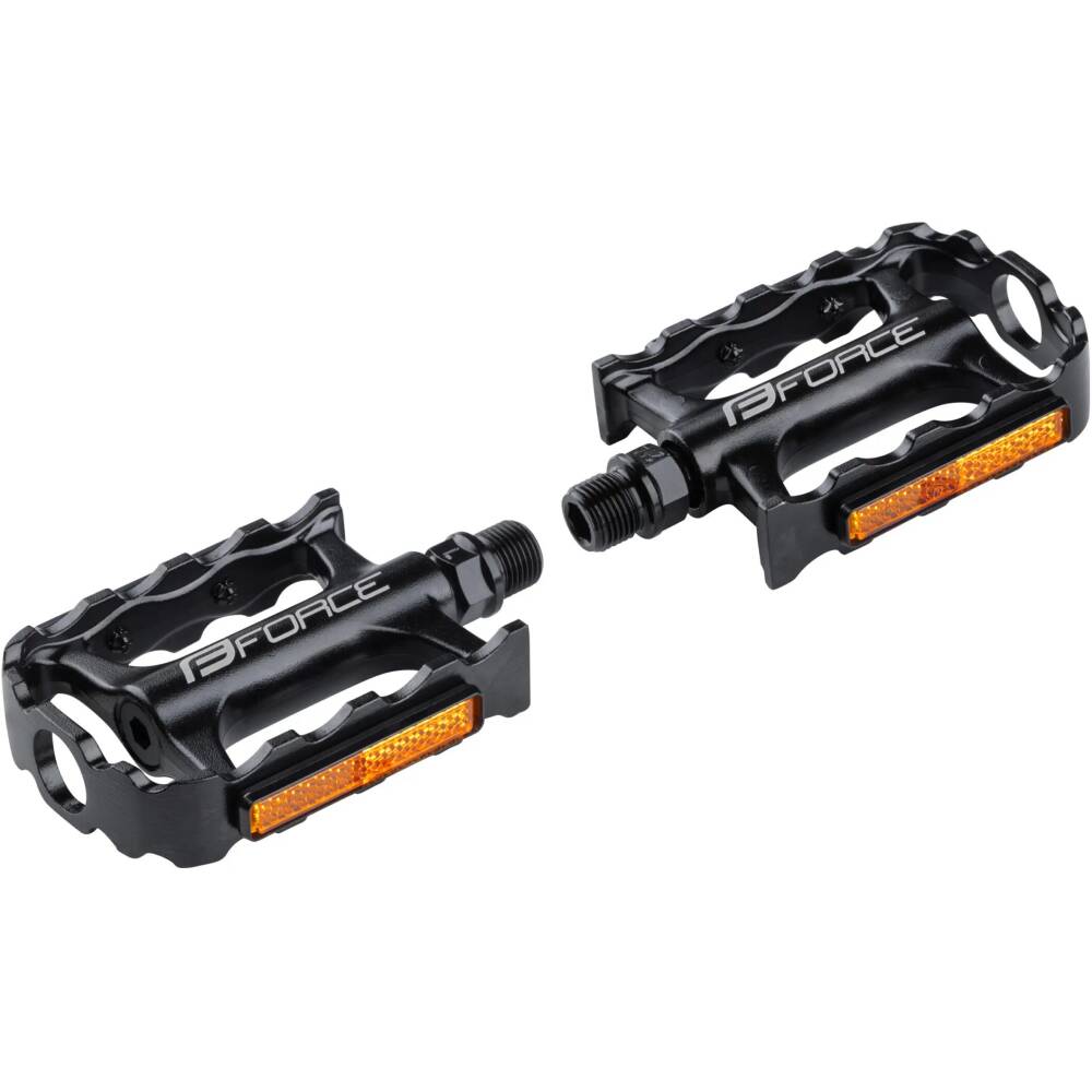 FORCE pedals with reflectors<br>sealed-bearings <br>with anti-slip pedal surface<br>platform size: 99x72 mm<br>weight of 1 pair: 314 g<br>packed on FORCE card