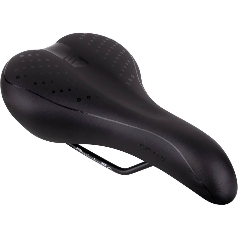 very soft and comfortable sport saddle <br>does NOT include seatpost clamp<br>seat platform: nylon<br>steel rails with scale<br>material: artificial leather<br>size: 275 x 160 mm<br>weight: 350 g<br>packed in polybag<br>Made in EU<br><br>