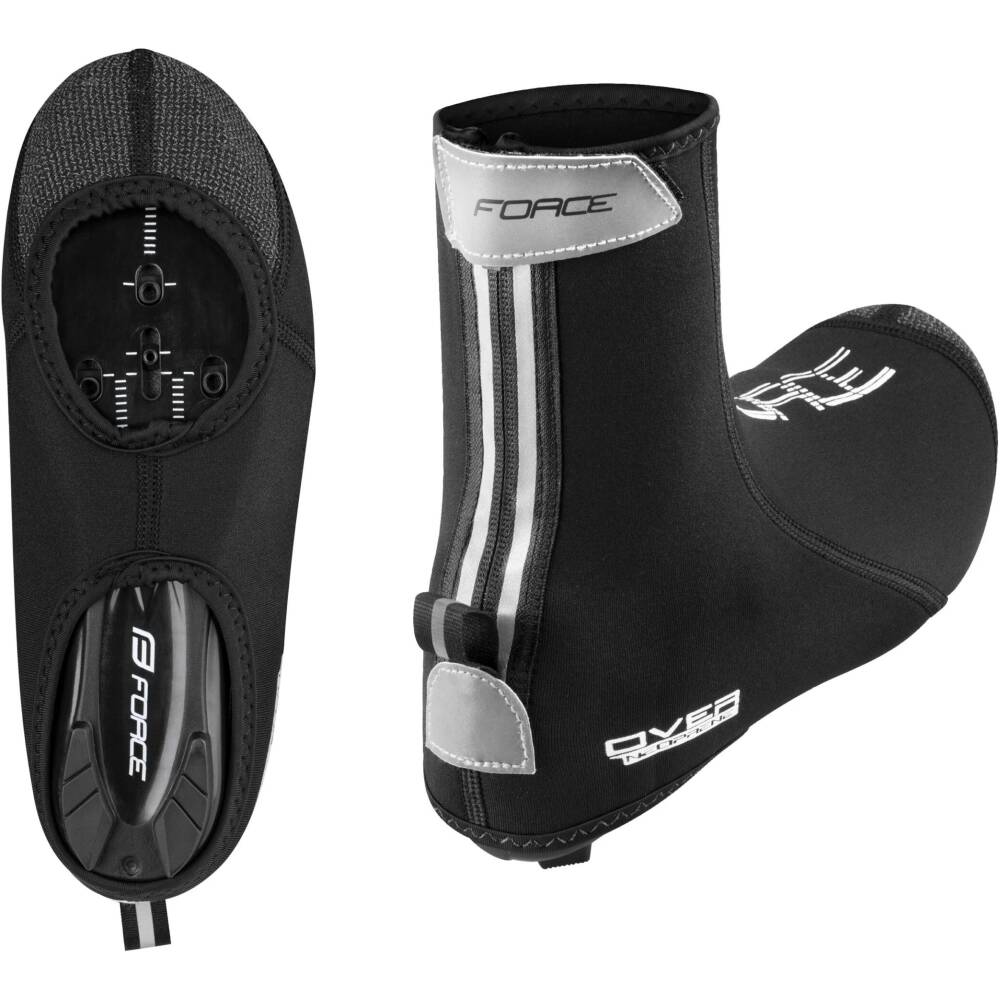neopren covers for cycling shoes <br>2 openings on the sole<br>zip fastening on the back side with reflective velcro strap <br>neopren 3 mm and front part with kevlar<br>material : 90% neopren