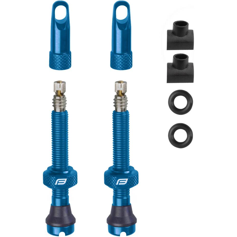 set includes 2 pcs. of presta valve (alloy)<br>with seal and alloy rim nut<br>cap is designed as a PRESTA valve core tool<br>2 pcs. of spare seal O-ring<br>2 pcs. of spare (squared) rubber bases<br>valve (w/o core) is 44 mm long<br>weight of the valve is 5