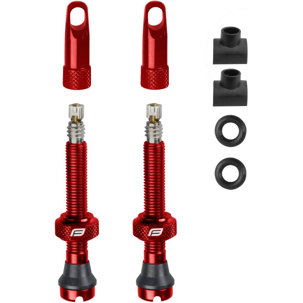 set includes 2 pcs. of presta valve (alloy)<br>with seal and alloy rim nut<br>cap is designed as a PRESTA valve core tool<br>2 pcs. of spare seal O-ring<br>2 pcs. of spare (squared) rubber bases<br>valve (w/o core) is 44 mm long<br>weight of the valve is 5