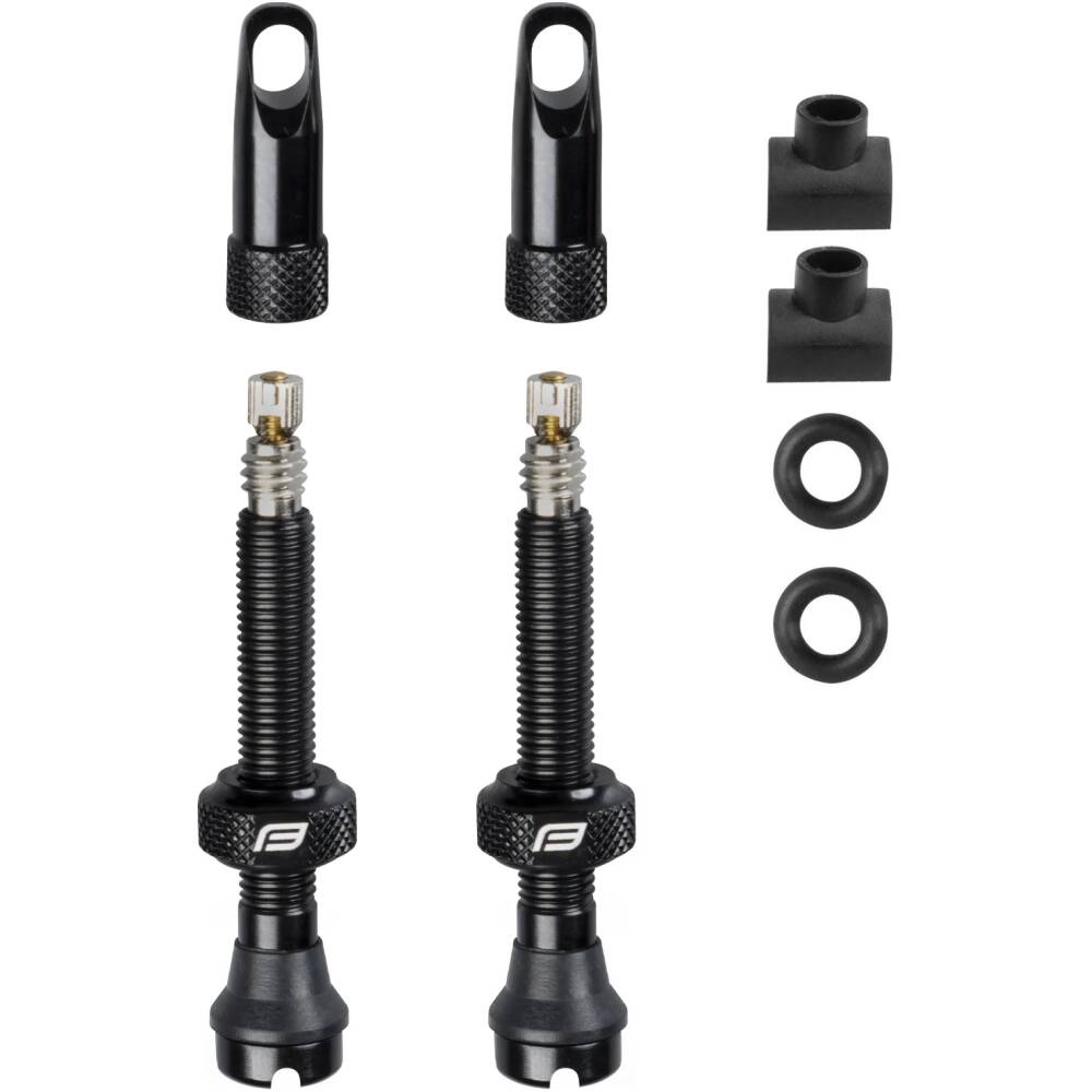set includes 2 pcs. of presta valve (alloy)<br>with seal and alloy rim nut<br>cap is designed as a PRESTA valve core tool<br>2 pcs. of spare seal O-ring<br>2 pcs. of spare (squared) rubber bases<br>valve (w/o core) is 44 mm long<br>weight of the valve is 5